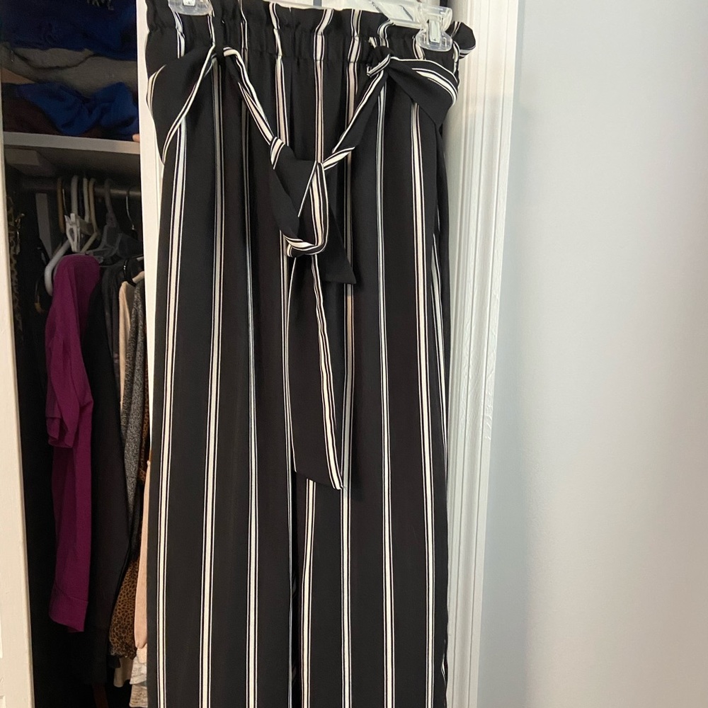 Black and white striped pants
